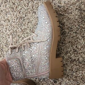 Betsey Johnson Rhinestone Hudson Combat Boots Like New! Size 6.5